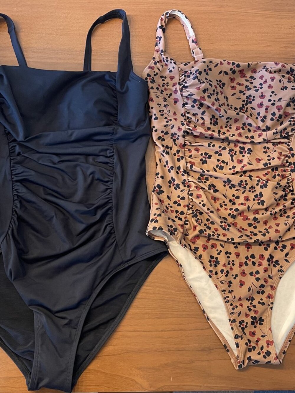 Classic Black & Floral Ruched One-Piece Swimsuits (Set of